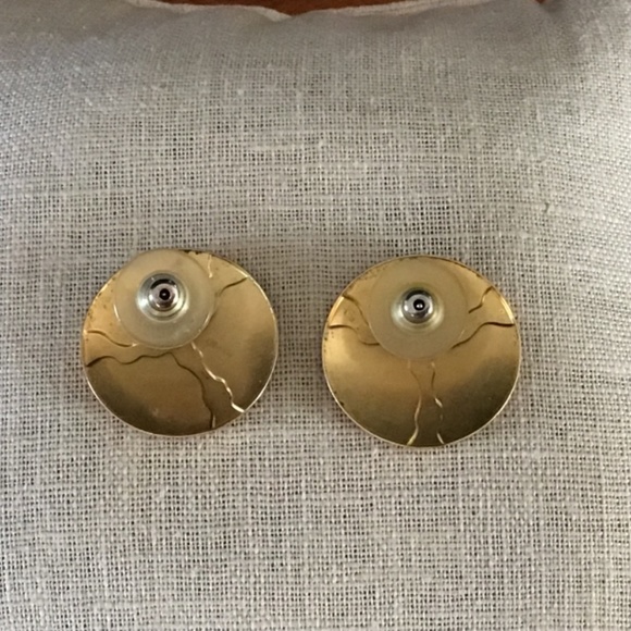 Vintage 80’s Earthy & Gold Tone Pierced Earrings Round Lightweight - Picture 8 of 16